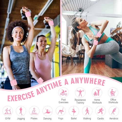 Pink Adjustable Wrist & Ankle Weights Set for Women - Weighted Bangles for Fitness & Exercise