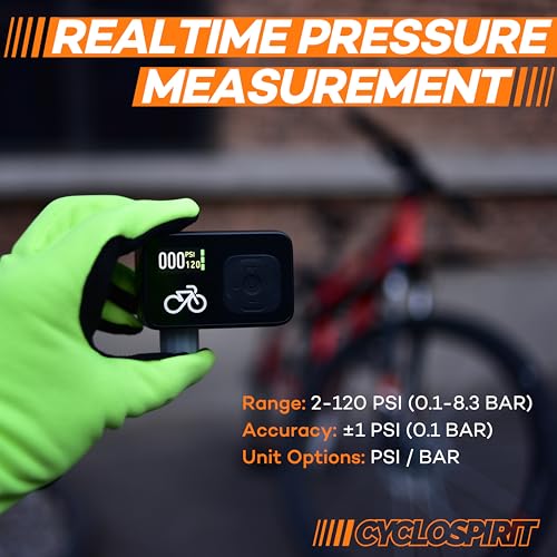 Mini Electric Bike Pump with Digital Gauge, 120 PSI, Auto Shutoff, USB-C, Presta & Schrader Compatible