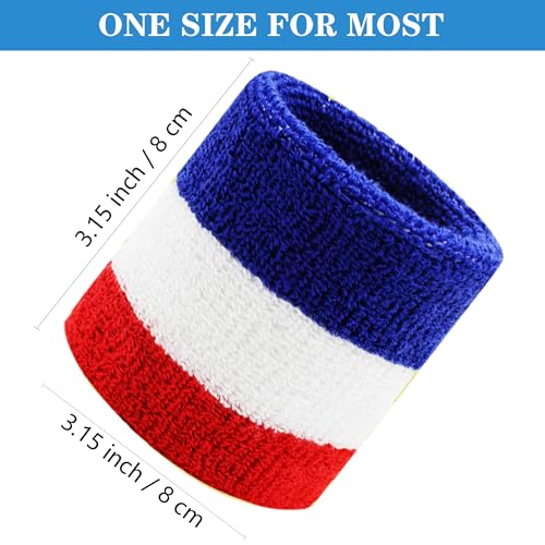 Wrist Sweatbands - 8 Pack Absorbent Cotton Bands for Sports - Red/White/Blue