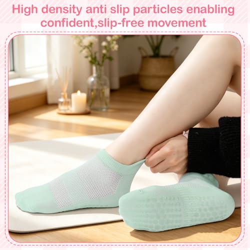 Grippy Non-Slip Pilates Socks - 6 Pairs for Women, Solid Color