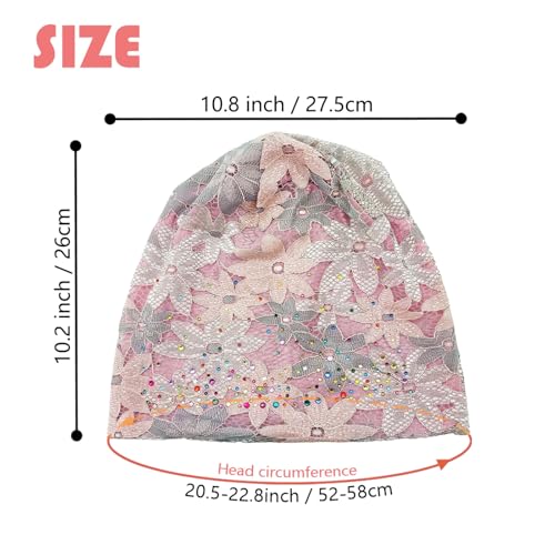 Light Pink Rhinestone Lace Beanie for Women - Lightweight Fashion Hat