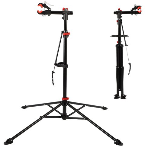 FAHKNS Bike Repair Stand: Heavy-Duty Telescoping Bicycle Repair Stand with Tool Tray, Rotating Clamps, and Adjustable Handlebar Rod