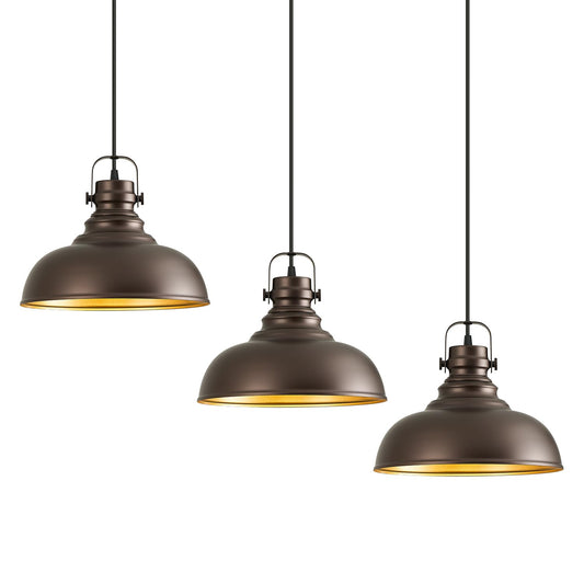 Refice 3 Packs Farmhouse Pendant Lights, Oil Rubbed Bronze Pendant Lighting, lsland Pendant Lights for Kitchen lsland lndustrial Adjustable Height Dome Hanging Lights for Barn, Dining Room