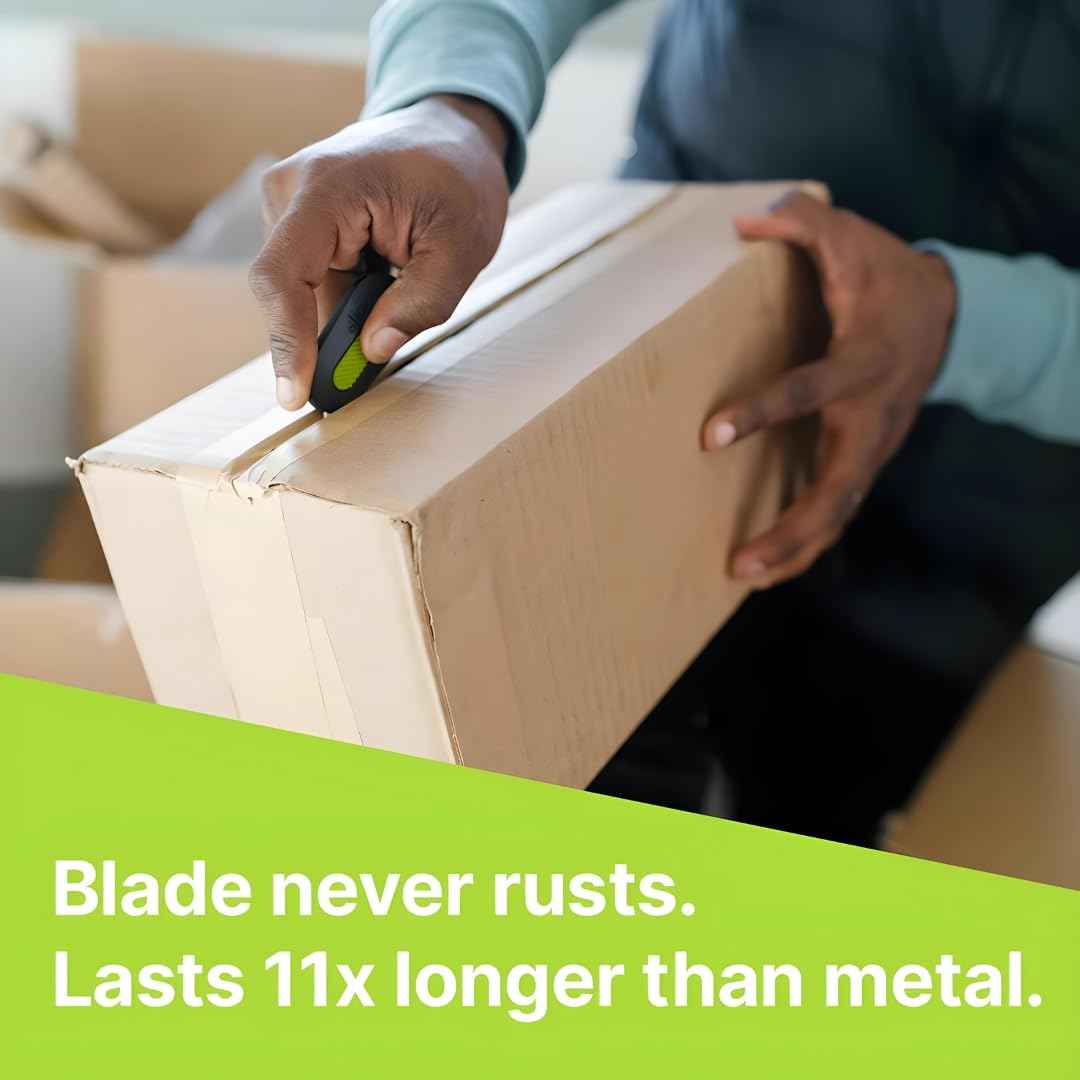 Slice Auto-Retractable Mini Box Cutter | Safe Ceramic Box Cutter Lasting 11x Longer than Metal | Keychain Box Opener | 2 Pack