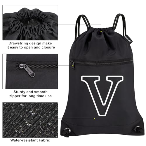 Drawstring Backpack Cinch Bag for Sports & Travel - Black-V