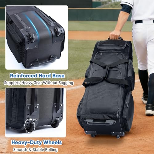 VIGEGARI Rolling Baseball Bat Bag with Wheels, Large Capacity Gear Bag for Bats & Equipment