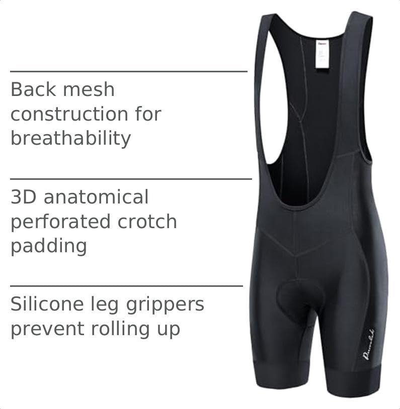 Przewalski Men’s 3D Padded Cycling Bib Shorts - Large, All Black