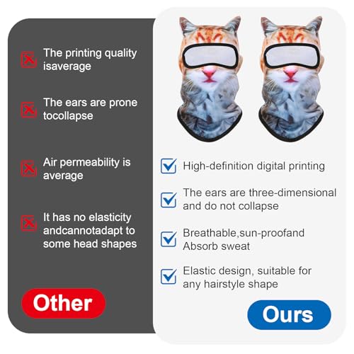 2-Pack Cat Ski Mask Balaclava with Ears - Windproof Winter Face Cover