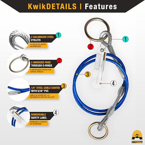 KwikSafety - Charlotte, NC - Lemur 6' Cable Anchor Sling Safety Anchor [PVC Coated Cable] ANSI & OSHA Compliant Pass-Through Galvanized Steel Positioning Lanyard Beam Strap PPE Equipment
