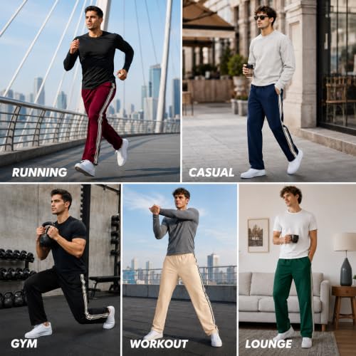 Men's Baggy Open Bottom Sports Sweatpants with Side Stripes