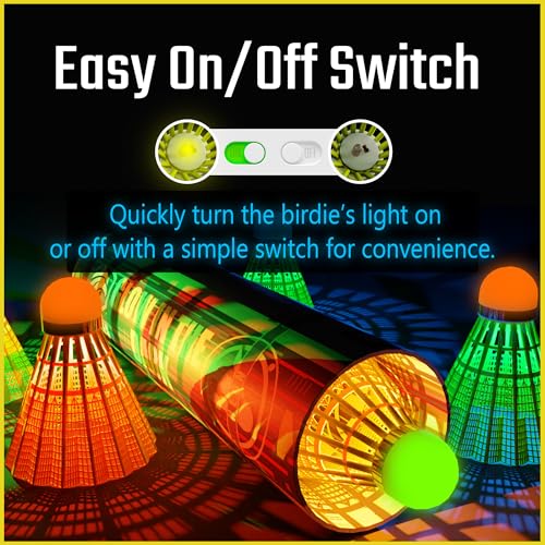 EAGLES 360° Glow Badminton Shuttlecocks (5-Pack) LED Nylon Feather – 360° Glow in the Dark