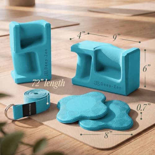 Ergonomic Yoga Block Set - 2 Foam Blocks, 2 Knee Pads & Strap
