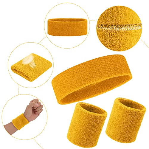 3-Piece Sweatband Set: Athletic Headband and Wristbands - Yellow