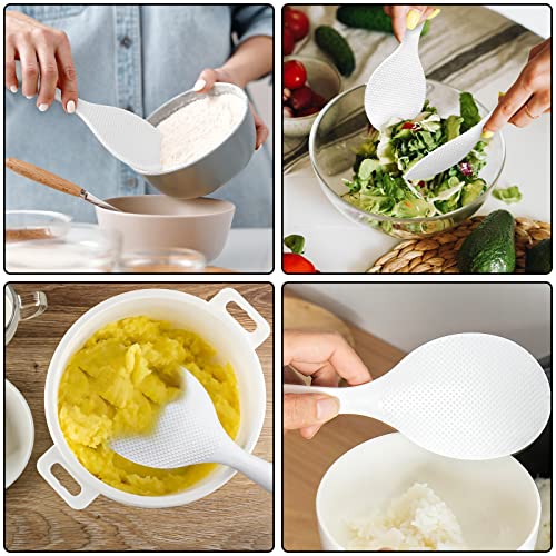 Rice Paddle Set - 2 Pcs White Plastic Non-Stick Standing Spoon