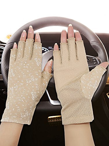 UV Protection Fingerless Gloves for Women - Khaki