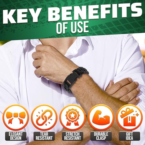 Paracord Bracelet for Men and Women - 6.5 Ft Braided Nylon, Black