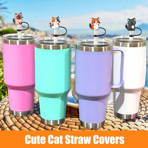 Cute Cat Silicone Straw Covers for 10mm Straws - 6 Piece Set