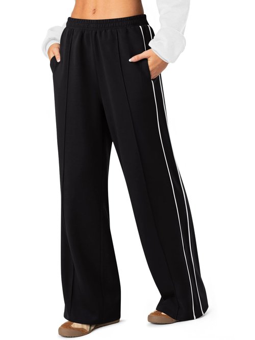 LASLULU Womens Black Wide Leg Sweatpants Baggy Straight Leg Sweatpants Y2K Dance Pants Gym Athletic Track Sweat Pants Joggers (Black,Medium)