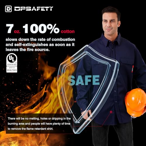 FR Shirt 7oz Fire Resistant Shirts Men's,CAT2 Welding Shirt 100% Cotton Flame Resistant Shirts Navy (X-Large)