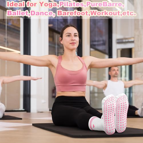 Non-Slip Pilates Yoga Socks for Women with Grips - Pink Heart