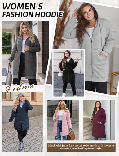 Women Plus Size Black Zip Up Hoodie Tunic Fleece Jacket XL by Wiepux