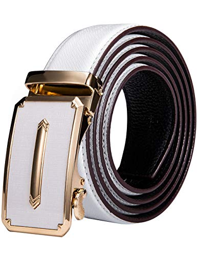 Dubulle Men's Designer Leather Ratchet Belt, White Waist Size 24-38" with Sliding Buckle