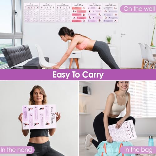 Chair Yoga Chart Poster Set - 30-Day Challenge, 6-Pack