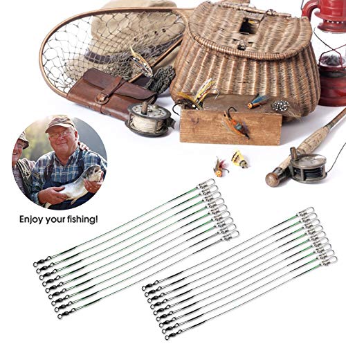 Stainless Steel Fishing Wire Leaders with Swivels - 6in 31LB 20pcs
