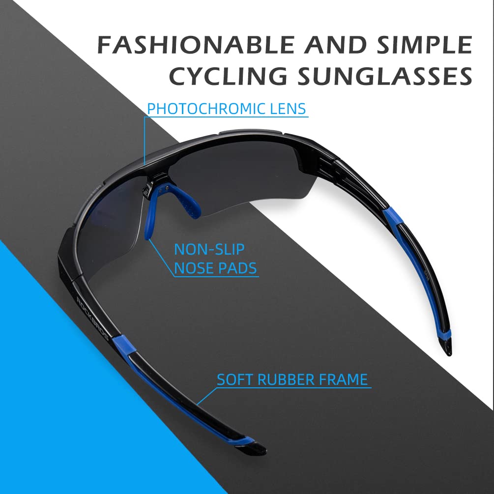 ROCKBROS Unisex Photochromic Cycling Sunglasses UV Protection for Outdoor Sport Black Blue