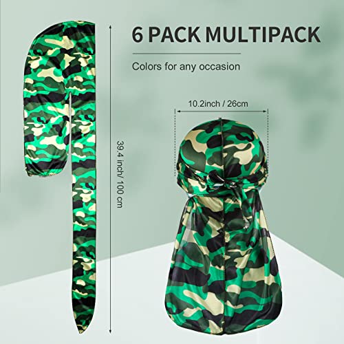 Tarpop 6-Pack Camouflage Durags for Men Silky Long Tail Hats
