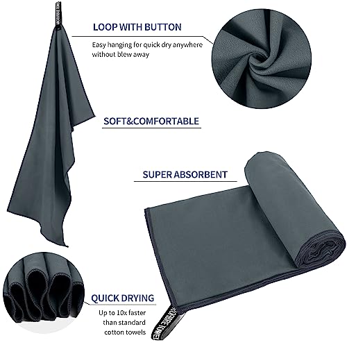 Microfiber Travel Towel - Quick Dry Compact Gym Towel - Dark Gray XS 12"×24"