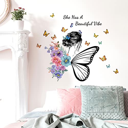 Wall Decals, Butterfly and Girl Pattern, Quote and Saying Stickers
