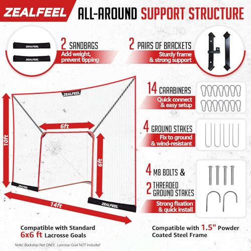 Extra-Large Lacrosse Backstop Net 14x10 FT - Tear-Resistant with Foam Poles