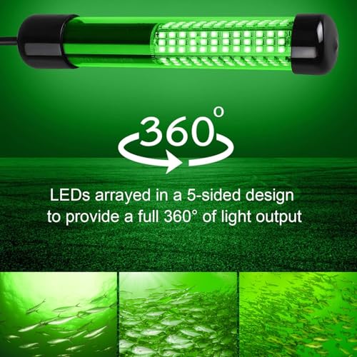 Linkstyle 12V Underwater Fishing Light 2000LM Green LED Submersible 5M Cord