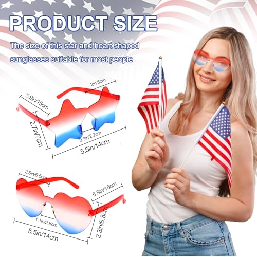 Rimless Star Shaped Sunglasses - 2 Pair Set - Red White and Blue