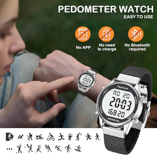 Pedometer Watch for Walking - Waterproof Step Counter, Black