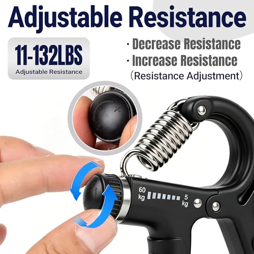 Adjustable Hand Grip Strengthener, 11-132 LBS Forearm & Finger Exerciser