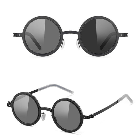 OUANGANC Round Polarized Sunglasses, Tint Adjustable Aura Glasses, UV400 Protection, Steampunk, Hippie, Gojo, Retro Style (Black)