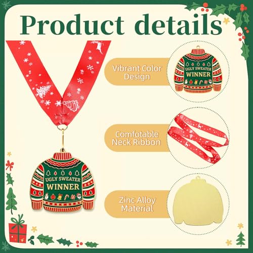 Ugly Christmas Sweater Contest Medals, 3 Pack - Metal Award Prizes