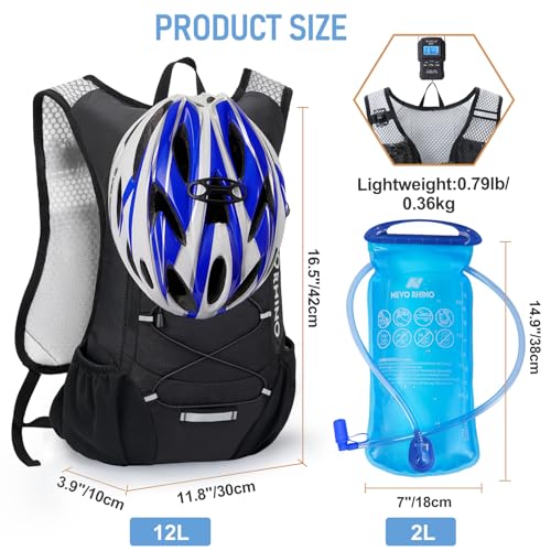 Lightweight Hydration Backpack with 2L Water Bladder - Black