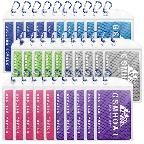 Gsmhoat 30 Pack Cooling Towels Bulk 40x12 Inch Neck & Face Rags for Sports & Outdoor Activities, 5DarkBlue+5Blue+5Green+5DarkGrey+5Red+5Purple