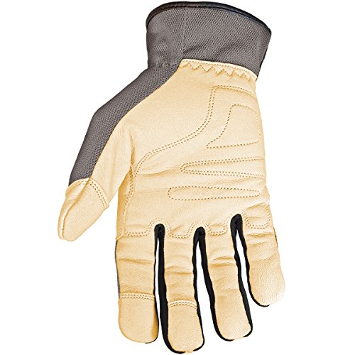 Youngstown Glove Hybrid Plus Leather Palm Heavy Duty Work Gloves For Men - Washable, Durable, Form-Fit - Gray