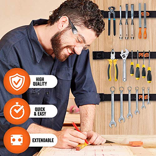 12" Magnetic Tool Holder Strip - A Tool Magnet Bar for Garage Organization, Shop Organization, and Workbench Accessories, Best Father's Day Gift, Easy To Install in Workshop, Mounting Screws Included.