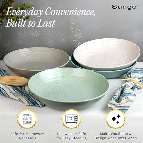 Sango Siterra Artist's Blend Pasta Bowl Set - Aqua Variation, 4 Pack, 9-inch Stoneware