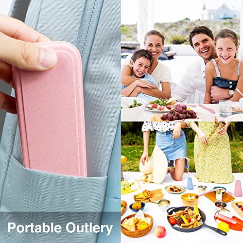 Reusable Travel Utensils Set with Case - 4 Sets in Green, Beige, Pink, Blue
