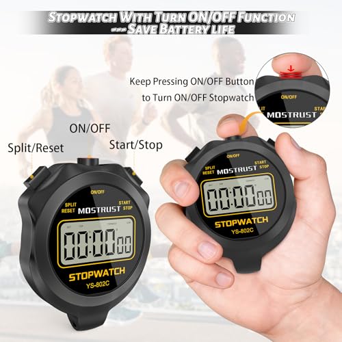 Digital Stopwatch Timer - Simple Operation, Silent Mode, 1 Lap Non-Waterproof Black
