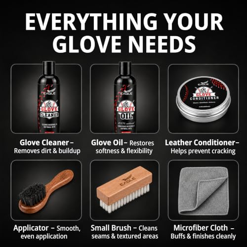 Eagle Baseball Glove Care Kit – Cleaner, Oil & Conditioner with Applicators & Cloth
