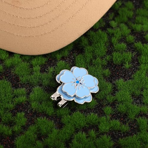 Magnetic Golf Ball Marker with Hat Clip - Blue Flower Design