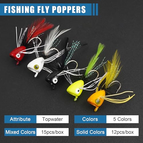 Bass Popper Flies Kit - 12 Pcs Orange Fishing Lures