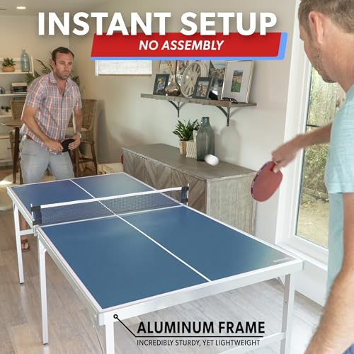 Mid-Size Table Tennis Set - Indoor/Outdoor with Net, 2 Paddles & 4 Balls - Blue